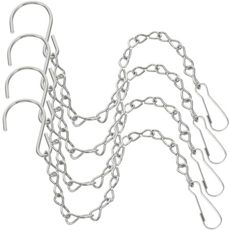 OKUMEYR 4pcs Versatile Iron Hanging Basket Chains with S Hooks for Planters Bird Feeders Lanterns Wind Chimes Sturdy Construction Indoor Outdoor Use Silver 24cm