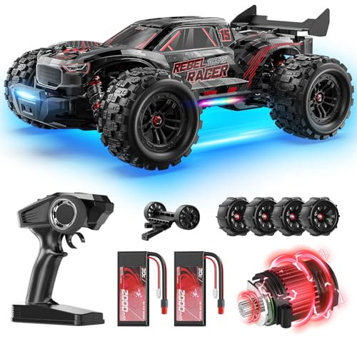 DEERC 1:14 Fast Brushless RC Car for Adults, Max 46+ mph Off-Road Truck, 2 * 3S Lipo 4WD Waterproof, 7 Lighting Modes High Speed Remote Control, All Terrain Truggy for Snow, Sand & Mud
