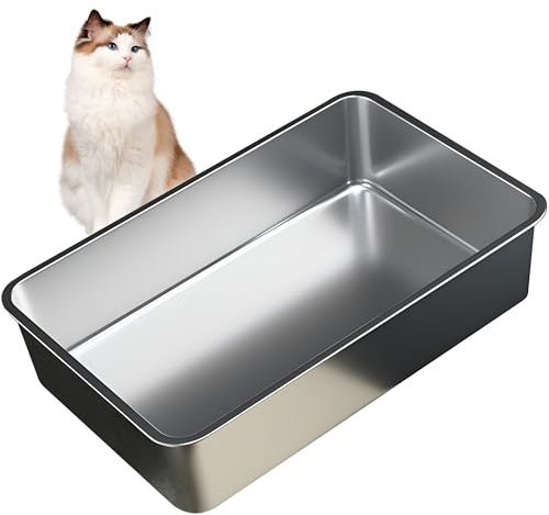 Vealind Stainless Steel Cat Litter Box Sturdy and Durable Metal Material Litter Tray Rustproof Easy to Clean No Leak and Odor Kitten Litter Boxes