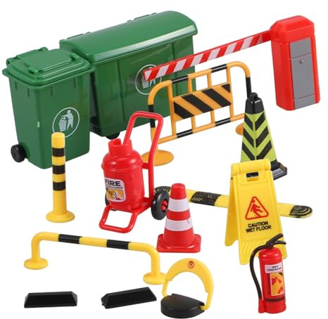 DRESSOOS Mini Traffic Roadblock Model Set Garage Toy for Boys and Girls Car Ramp Toy Set Traffic Cones