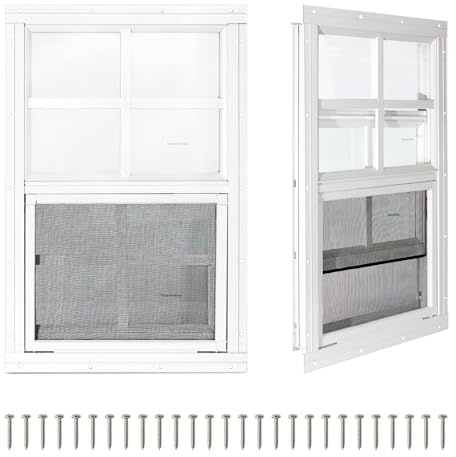 COLORPAPA 2 Stück Schuppenfenster, 45,7 x 58,4 cm, kleine Schiebefenster, bündig montierte Fenster mit gehärtetem Glas und Fiberglas-Bildschirm für Schuppen, Hühnerstall, Spielhaus, Haushalt, Garage,