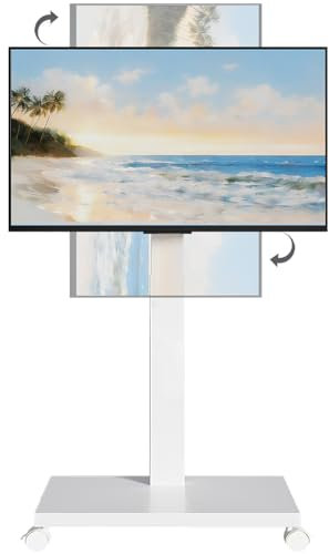 Neothm Schwerlast Stahlbasis TV Ständer mit Rollen Für 32-75 Fernseher Hochformat/Querformat bis 40kg| Höhenverstellbar Flach & Curved Mobiler TV Wagen 30°Drehung & -5°-8° Neigung
