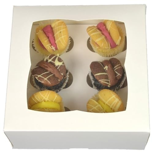 LARRYROO PREMIUM Ultra White Windowed MINI Cupcake Boxes for 6 Cup Cakes & inserts (25)