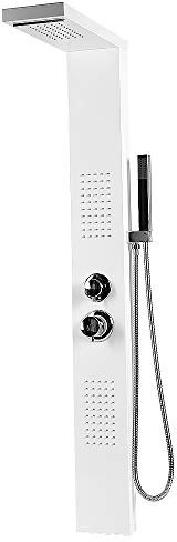 Duschsäule, Duschstangeset Duschsäuleset, Duschsystem aus gebürstetes Edelstahl, Duschpaneel mit Regendusche und Handbrause (Weiß, 15 * 47 * 130cm)