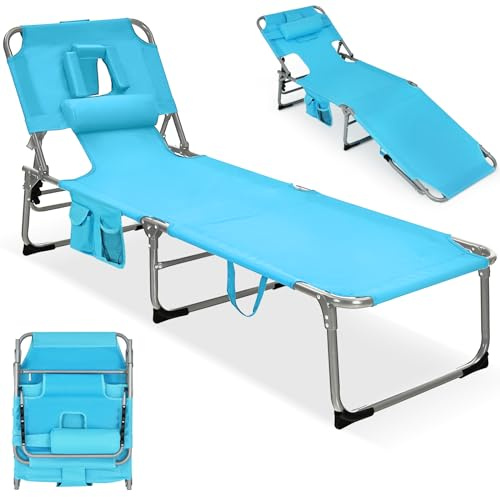 GYMAX Bräunungsstuhl, Klappliege mit Gesichts-/Armlöchern, Tragegriffen & Seitentasche, tragbarer Leichter Layout-Strandkorb für Outdoor/Indoor, Face Down Sonnenliege (1, Arctic Blue)