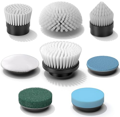 YKYI 8-in-1 Electric Cleaning Brush Head Set, Multi-Surface Attachments for Bathroom, Kitchen, Car, Leather
