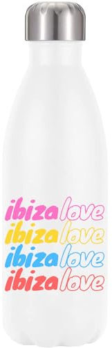Ibiza Love Colorful Graphic Vacuum Insulated Thermal Water Bottle White