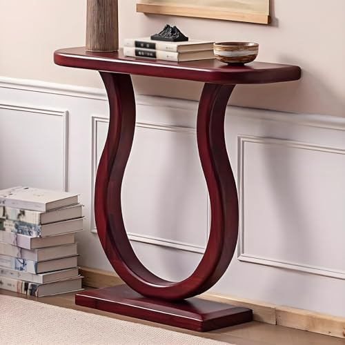 Pink Palm Console Moderne avec Base géométrique, Table d'entrée en Bois, Table d'appoint étroite et Longue, Design Contemporain en U, pour Salon, entrée, Couloir, Rouge, 70 cm