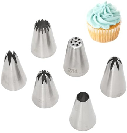 6 Pcs Large Piping Nozzle Tips for Cake Decorating Stainless Steel Piping Tips for Cream Rose Flower Cookie Cupcake Decorating(1M 2A 2D 2F 6B 234)