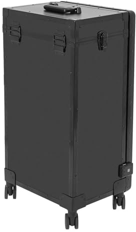 Kosmetikkoffer Trolley mit Spiegel und Leuchten, Schminkkoffer mit Rollen inkl. 1 Fach 3 Schubladen, Abschließbarer Trolley Make-up Koffer für Visagisten, Friseure, Kosmetikerinen (Schwarz)