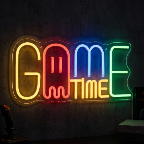 Cartel Neón LED Game Time - Letrero Luminoso Gaming para Decoración de Sala de Juegos, Habitación, Bar y Fiestas, Alimentado por USB, Diseño Brillante y Resistente