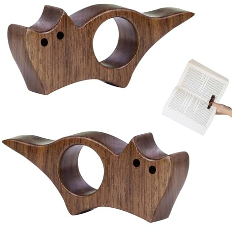 2PCS Book Page Holder, Handmade Cat Thumb Book Page Holder, Natural Walnut Wooden Books Accessories for Books Lovers and Readers, Bookworm Gifts, Literary Gifts (Medium)