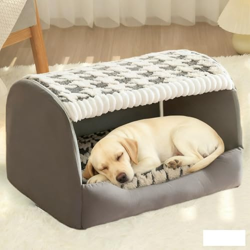 Doggocomfy Orthopädisches Hundebett: Mit Dach, Beruhigende Höhle Anti-Angst, Waschbar & Abnehmbar - Für Alle Hunde - Innen Herbst & Winter(Gray,S 35x30x30cm(≤7 lbs))