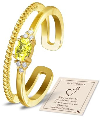 HEEYA Ringe Gold für Damen Wasserfest Ring Silber 925 18K Vergoldet Stapeln Daumenring mit Zirkonia Verstellbarer Eheringe mit Stein Aquamarin Citrin Peridot Ringe Verlobungsring