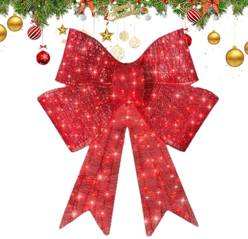 Generisch Weihnachtsschleifen Weihnachtsbaum Schleife, 60 cm Beleuchtete Rote Ornamente,Weihnachtsbaumschleife Weihnachtskranz Schleife Für Weihnachtsbaum Kamin Haustür Deko