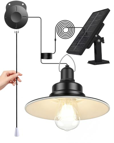 FabStyl Solarlampen für Außen Hängend mit Zugschalter Hängeleuchte Innen | Solar Hängelampe Outdoor 2 Helligkeitsstufen Kaltweiß Metallmaterial IP65 Wasserdicht für Garten Garage Pavillon Terrasse
