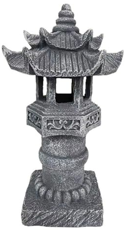 Gettimore Lámpara solar de jardín de pagoda, linterna Zen Spire para exteriores con diseño de resina similar a la piedra, IP44 resistente a la intemperie, 12,2 x 30,5 cm