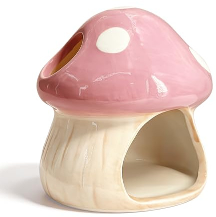 Obantrsz Betta Fish Tank Accessories, Ceramic Mushroom House Aquarium Decor - Cute Pink Hideout Cave Ornament for Small Fish, Shrimp, Goldfish, Hamsters & Reptiles (Pink)