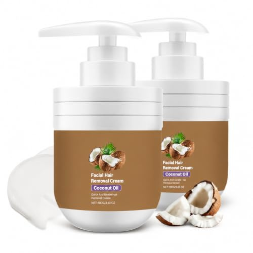 2Pcs Haarentfernungscreme Gesicht, Enthaarungscreme Gesicht, Kokosöl für Haut - Hair Removal Cream mit Glycerin, Sheabutter, Centella für Oberlippe, Kinn, Wangen & Body Haarentfernung