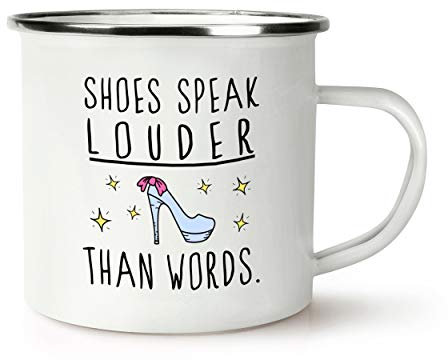 Schuhe Speak Louder Than Mots Retro Emaille Tasse