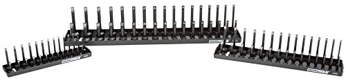 OEMTOOLS 22211 3 Piece Socket Tray Set, 90 Metric Socket Holder Set| Deep & Shallow Socket Organizer, 1/4 Drive, 3/8 Drive, and 1/2 Drive, Mechanic Toolbox & Tool Chest Organizer, Black