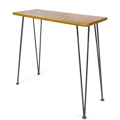 Christopher Knight Home Bartisch Daniel aus Akazienholz/Eisen für den Außenbereich, rustikales Metall und Teak-Finish