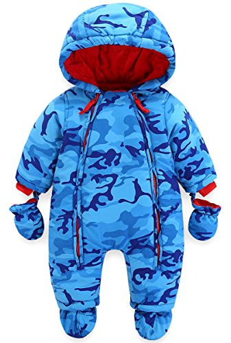 JiAmy Bambino Tute da Neve con Guanti e Scarpe Ragazzi Inverno Pagliaccetto con Cappuccio Caldo Set di Abbigliamento 3-6 Mesi