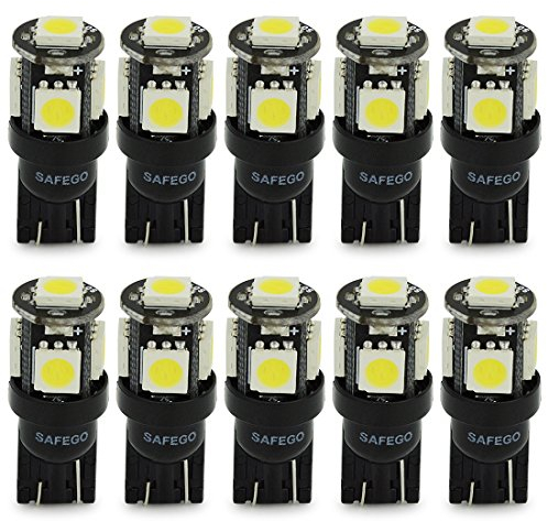 Safego T10 LED Bulbs W5W 501 Led Car Bulb Super Bright White 194 168 2825 Wedge 5 SMD 5050 LED Replacement Bulb for Interior Lights Dome Map Courtesy License Plate Lights Side Light Bulbs 12V, 10PCS