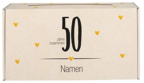 Herz & Heim® Geldbox Briefbox für Hochzeit mit persönlichem Aufdruck der Namen des Brautpaares Goldhochzeit
