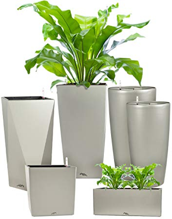 Pflanzwerk® ÉCOSYSTÈME Jardinière Square - Pots de Fleurs avec système d'irrigation - 19x10x10cm Gris Métallisé *Intérieurs et extérieurs* *Protection UV* *Qualité supérieure de Marque*