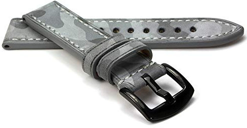 RIOS1931 Douglas Rindsleder Uhrenarmband handgemacht in Deutschland Robust 20mm Steingrau Camouflage
