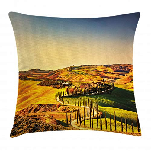 ABAKUHAUS Italien Kissenbezug, Toskana Crete Senesi, Kissenhülle mit Reißverschluss Waschbar Farbfest Beidseitiger Druck, 45 x 45 cm, Blau Grün