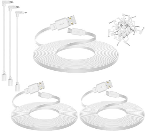 Smays 3-Pack 25 ft Micro USB Extension Cable Compatible with Wyze Cam v4, Wyze Cam Pan v3, Yi Cam, Nest Cam, Blink XT Mini Security Camera, Long Flat Power Cord