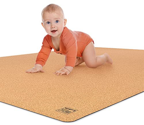 Famifidus Krabbelmatte Baby schadstofffrei - Kinder Spielmatte aus Kork & Naturkautschuk - 180 x 135 cm - Bodenmatte mit 4,5mm Stärke ideal als Spielunterlage, Spiel und Krabbelunterlage Braun