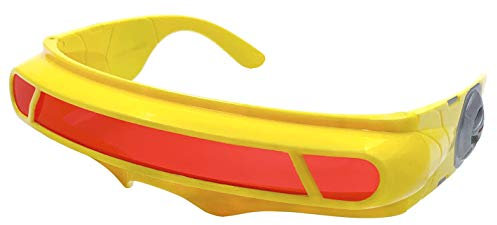 grinderPUNCH Futuristic Space Alien Costume Sunglasses Cyclops Shield Party Mirror Mono Lens (Yellow - Red Lens)