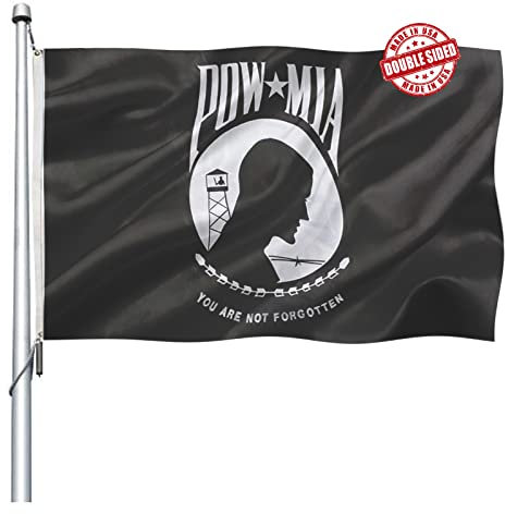 Doppelseitige Flagge von Pow Mia, 3 x 5 cm, für den Außenbereich, robustes Polyester, Aufschrift: You are Not Forgotten Prisoner of War Mia Pow, Banner mit 2 Messingösen, 4 Reihen genäht