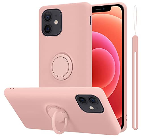 Cadorabo Hülle kompatibel mit Apple iPhone 12 MINI Schutzhülle TPU Silikon Case Liquid Design mit Ring Slim Kratzfest Liquidsilikon Microfaser Case Hülle für iPhone 12 MINI in Rosa