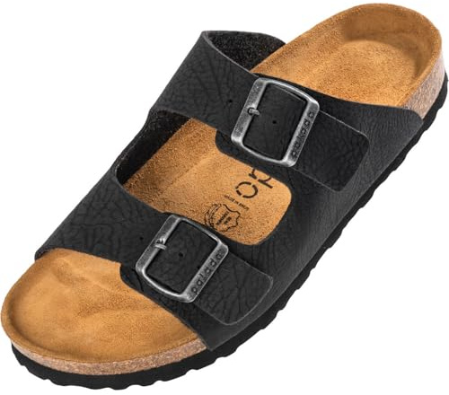 Palado Pantoletten Herren Korfu – gefertigt in Spanien – Veloursleder-Decksohle – ergonomisches Weichfußbett – mit verschiedenen Prägungen – EVA-Sohle Print Schwarz 1 UK9 - EU42