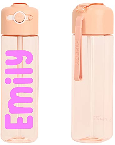 Personalised Water Bottle With Straw 500ml, Childrens Water Bottle, Boys Girls School Water Bottles, Gym Bottle Bpa Free, Easy Carry Handle, Add Your Custom Name (Pink Personalised)
