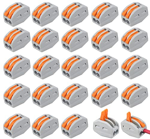 CEEYSEE 25 Pcs Compact Wire Connectors 2 Port Diy Electrical Connector Blocks Circuit Inline Splices Lever Nut Connector Quick Cable Clamp Spring Butt Terminal Connectors(2 Port )