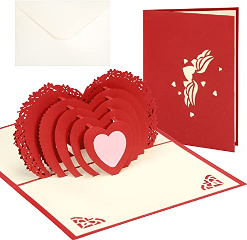 TAROME Pop-Up Karte 3D Herz Valentinstagskarte Liebe Glückwunschkarte Hochzeitstag Valentinstag Jahrestag Liebeskarte Ich liebe Dich Geschenk Grußkarte für Freundin Frau Paar