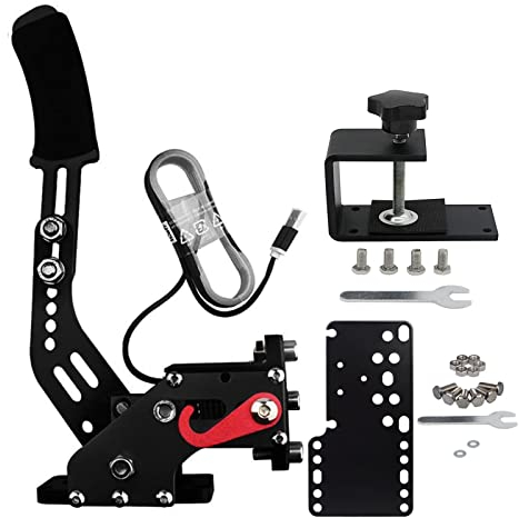 Obokidly [Upgrade 4. Generation] 3-in-1 USB-Handbremsunterstützung G29-Lenkrad, kompatibel mit PS5/PS4-Spielkonsole und PC für Simracing-Spiele, Sim-Rig (mit Klemme und Platte, schwarz)