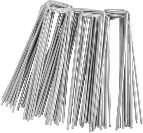 Piquets de Fixation, Lot de 100 Piquets d'ancrage au Sol en Acier Galvanisé Anti-Rouille, 150 x 25 mm, 3 mm de Diamètre, pour la Fixation de Toiles Anti-Mauvaises Herbes, Filets, Fil de Maille