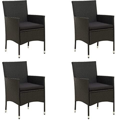 vidaXL 4X Gartenstuhl mit Kissen Gartensessel Essstuhl Stuhl Sessel Stühle Balkonstuhl Terrassenstuhl Gartenmöbel Poly Rattan Schwarz