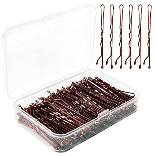 Cooetr Épingles à Cheveux 150 Pièces de 5 cm Pinces à Cheveux en Métal Invisible Bobby Pins pour Femmes Filles,Pinces à Cheveux Ondulées pour Accessoires Pour Cheveux Avec Boîte de Rangement(Marron)
