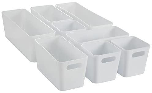 Hummelladen 8 Teile Organizer Set - 10 cm hoch - weiß - Boxen in 3 Größen - Schubladeneinsatz - passend für Schubladen von 30 x 50 cm