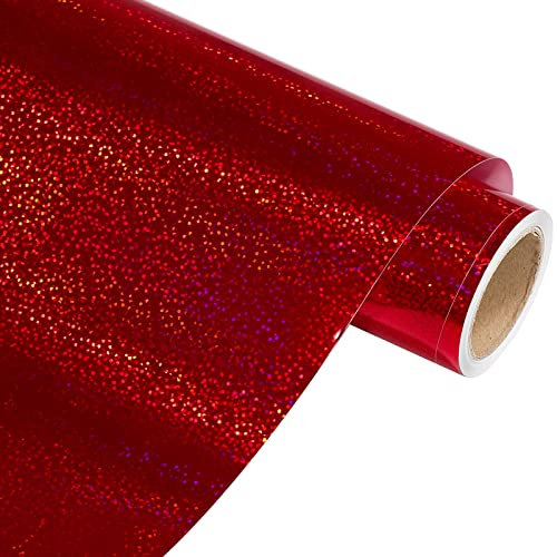 VINYL FROG Holographic Sparkle Adhesive Permanent Vinyl Red Self Adhesive Vinyl 12'' x 6ft Glitter Craft Vinyl Roll for DIY Decor