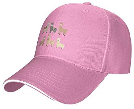 Lama und Alpaka Print Vintage Casual Classic Sandwich Baseball Cap Golf Hat Running Cap Verstellbare Unisex für Outdoor, Rosa, Einheitsgröße