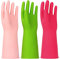 HINSOCHA 3 Pairs Rubber Cleaning Gloves Latex Free Dishwasher Gloves - 13 Inch Reusable Nitrile Gloves Small, Green+Pink+Red