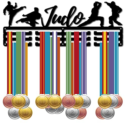 CREATCABIN Judo Medaillenhalter Sport Display Kleiderbügel Auszeichnungen Metall Wandmontage Eisen Aufhängen Für Schwimmer Läufer Sportler Spieler Gymnastik Geschenk Über 60 Medaillen Schwarz 40x15cm